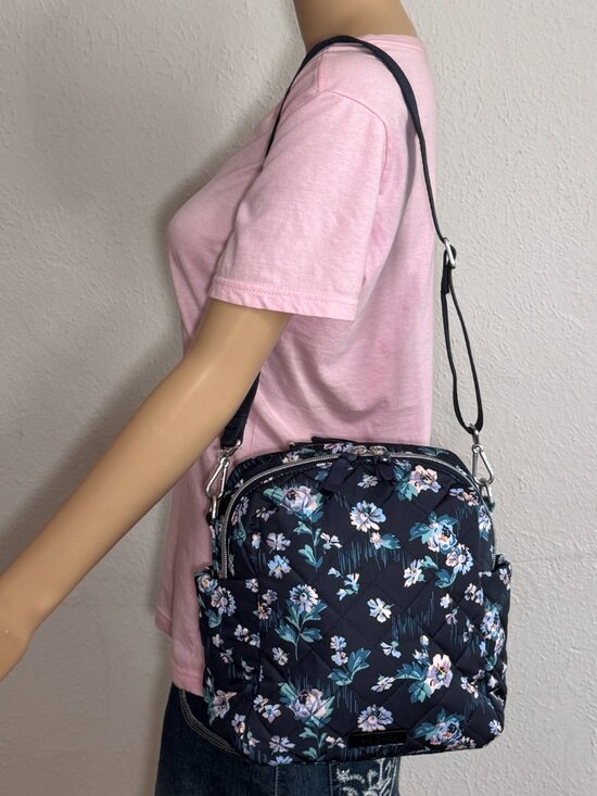 Vera Bradley Convertible Small Backpack in Performance Twill Navy Garden NWT main image 6